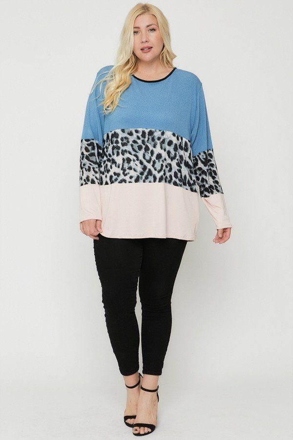 Color Block Top Plus Size Color Block Top Featuring A Leopard Print Top – Persix
