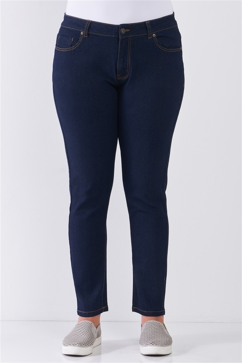 Plus Dark Blue Denim Mid-rise Skinny Jeans – Persix