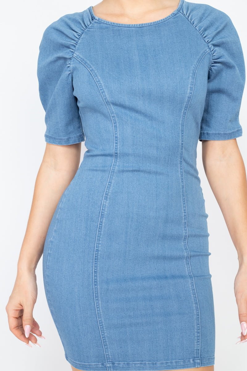 Surprising Denim Puff Sleeve Dress Pictures