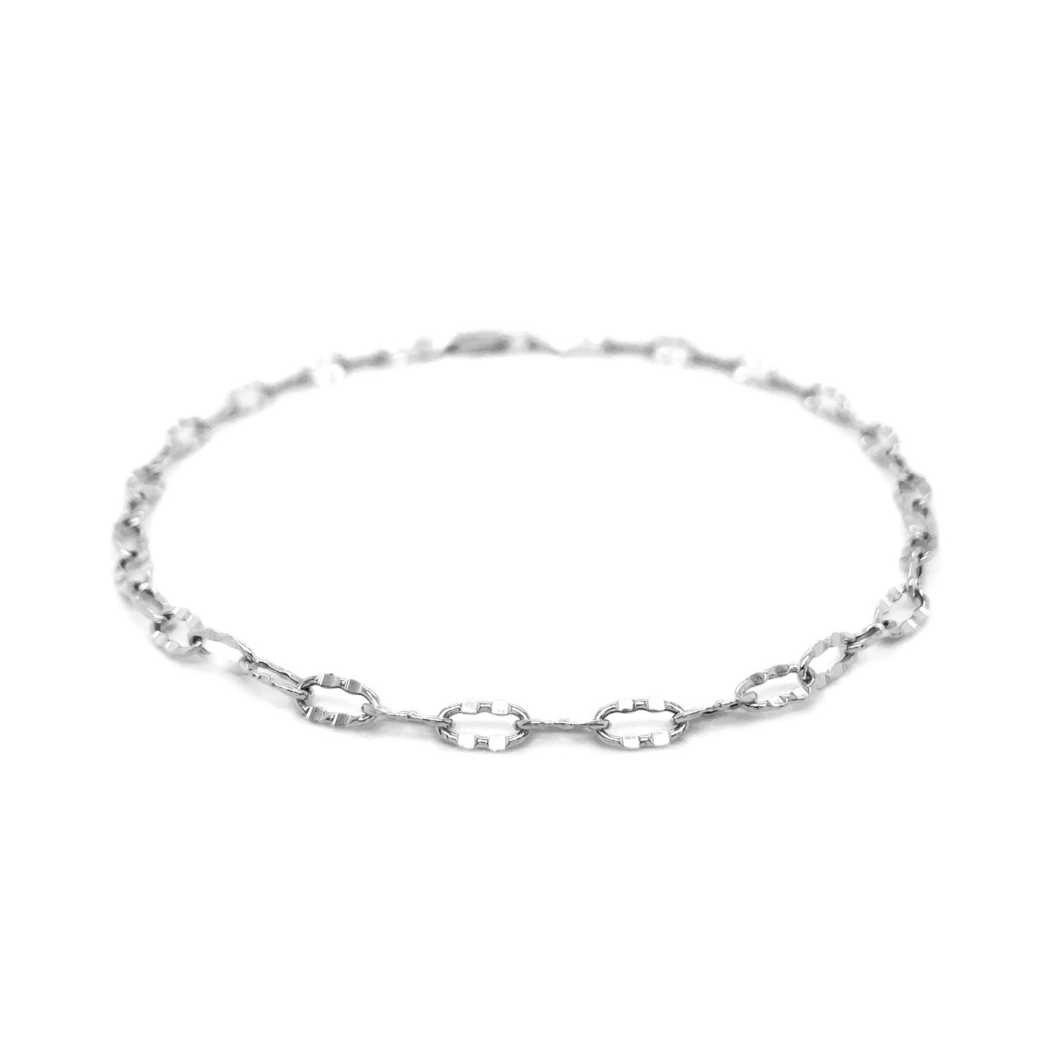 14k White Gold Anklet with Fancy Hammered Oval Links Persix