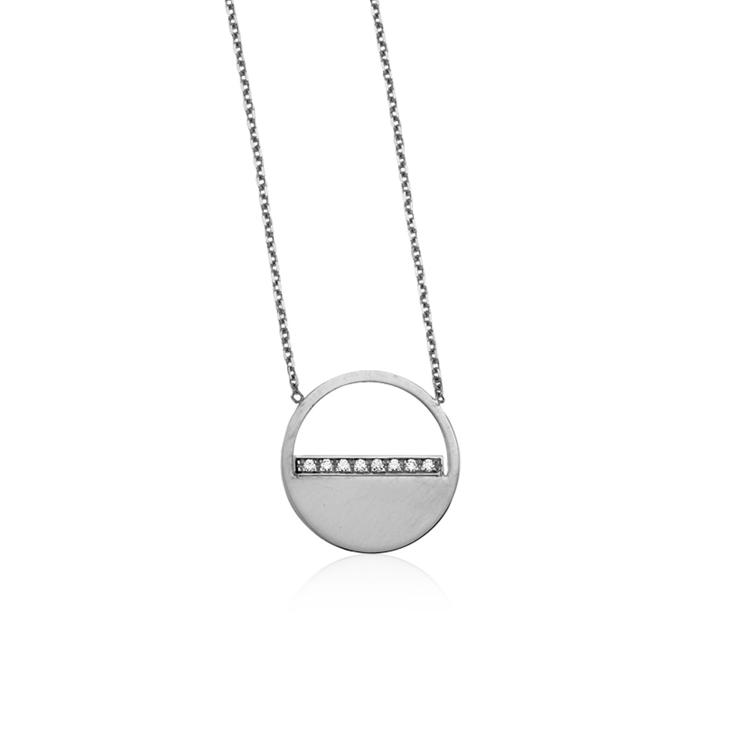 14k White Gold Circle Necklace With Diamonds Persix 1076